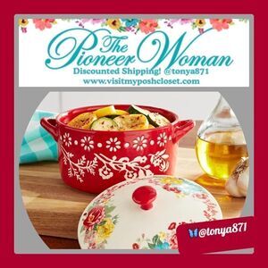 🦋 New Pioneer Woman Fancy Flourish Round Ceramic Casserole Dish with Lid